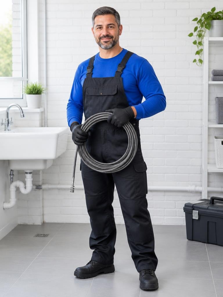 profissional com equipamento para desentupimento